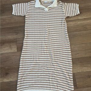 Chic Striped Knit Polo Dress